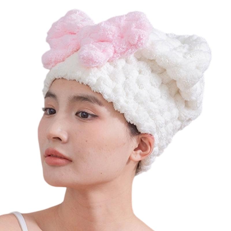 

Fleece Shower Cap with Bowknot Super Absorbent Soft Hair Drying Towel Wrap Turban for Girls and Women Home Gym Activity белый