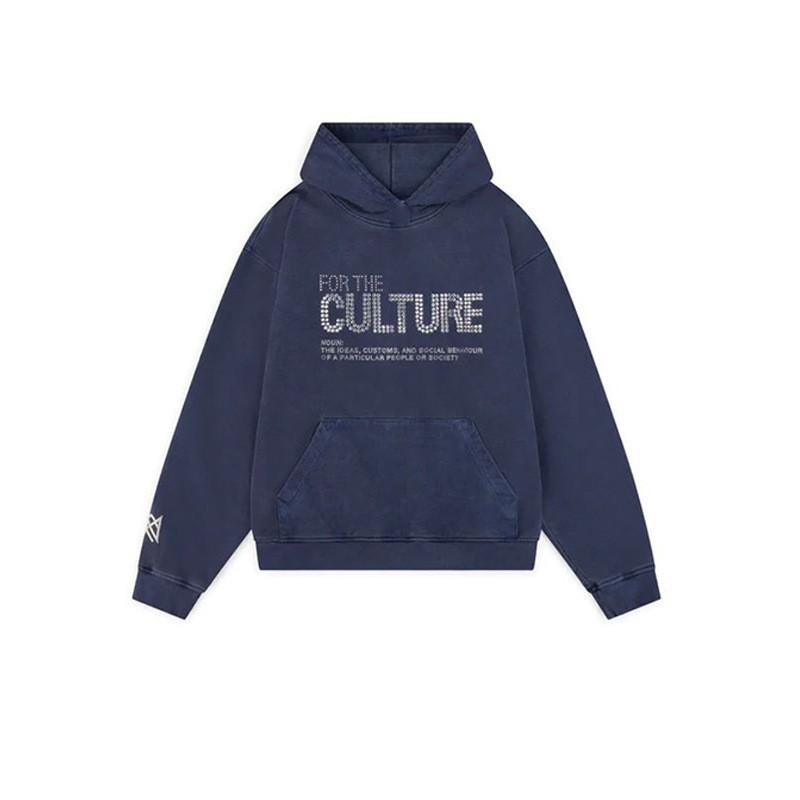 Hanorac Albastru Marin de Iarnă cu Strass-uri Larg Cald Pulover Sweatshirt Grafic Y2K