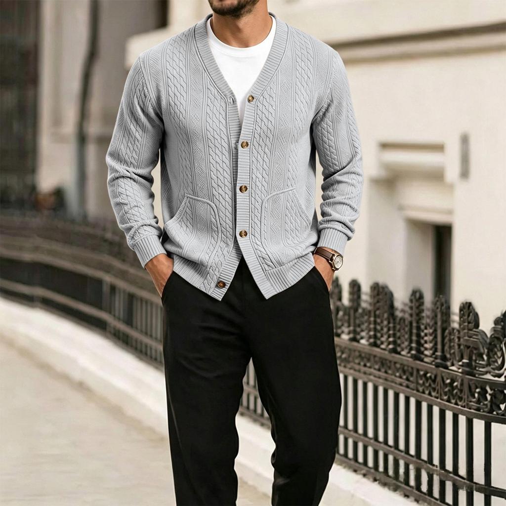 Men's Retro Color Cardigan Sweatshirt Loose Fit Casual