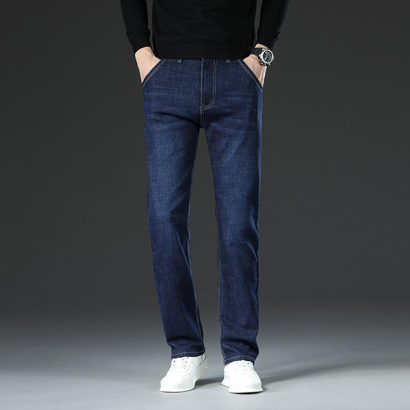 Autumn And Winter Thick Jeans Men'S Slim Fit Small Straight Leg New Men'S Pants Business Casual Men'S Long Pants Trendy Brand