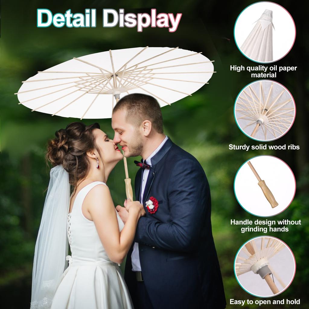 4 Pcs Paper Parasol 60Cm Chinese Japanese Paper Umbrella White Diy Painting Decorative Umbrella For Wedding Bridal Party Decor
