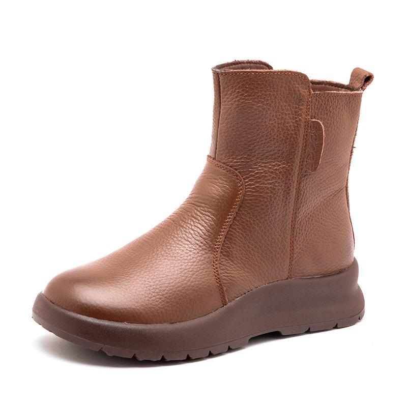 Erste Schicht Rindsleder Schaffell integrierte kurze Stiefel Winter Samt warm Baumwollschuhe flache rutschfeste Mutter Schneestiefel