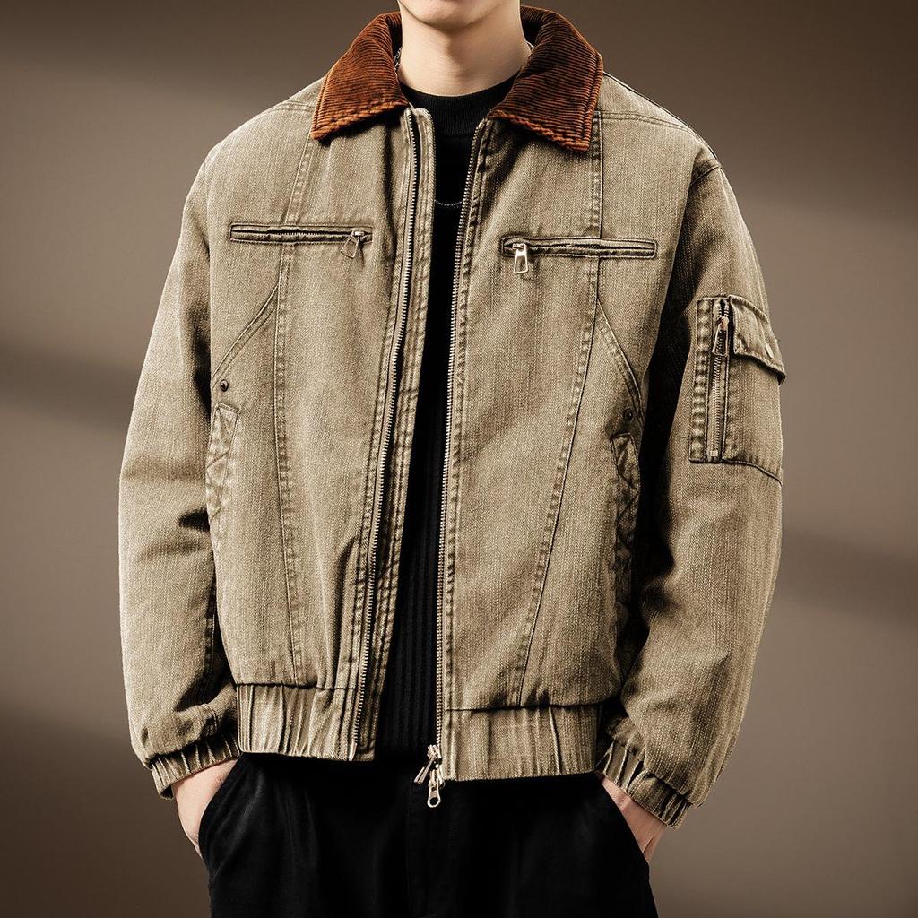Luxury Men's Detroit Workwear 2025 Winter Duck Down Denim Jacket