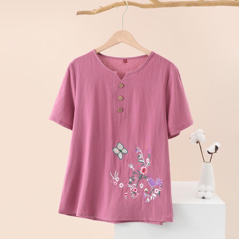 YUZHAOLIN Women s Pure Cotton Round Neck Short Sleeve Shirt XXL