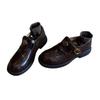 Sheepskin version! Retro style loafers dark brown round head camellia thick heel single shoes one pedal versatile small leather shoes