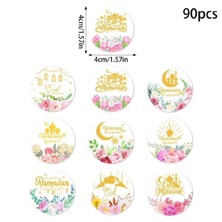 90 Counts Eid Mubarak Wrapping Sticker 40mm Round Wrapping Label for Laptops Phone Case Seal Envelope Card Decoration