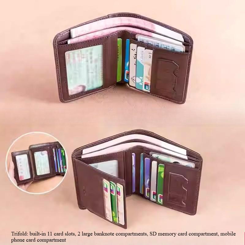 Business Men's Slim Wallet Multi-Functional Classic Design RFID Blocking Compact Card Holder with Coin Pocket