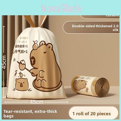 Cartoon Capybara Heavy Duty Trash Bag With Drawstring For Home Kitchen Use