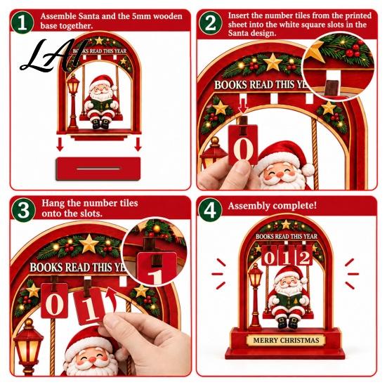 Reading Tracker Calendar Wooden Christmas Tracker Santa Arch Shelf Desktop Decor Decorative Holiday Table Ornaments with Adjustable Number Counters