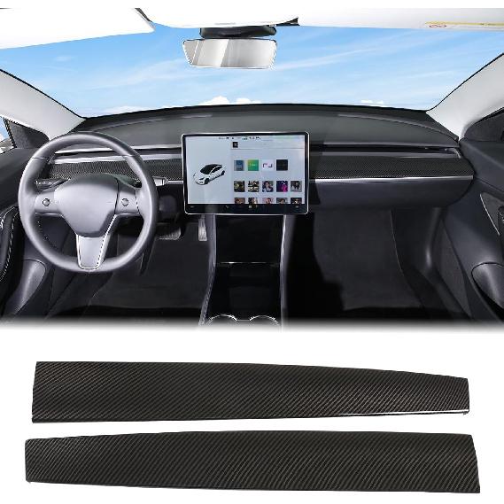 Aunginsy Central Control Dashboard Panel Strips Trim Compatible with Tesla Model 3/Y 2017-2022 Gen1.0 Car Center Console Dashboard Molding Panel Carbon Fiber Pattern