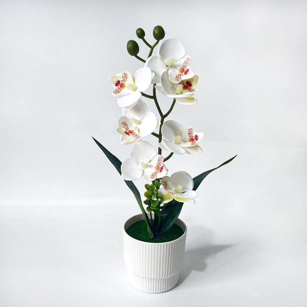 With White Pot Artificial Orchid Potted Flower Pink Artificial Faux Plants Indoor Decoration