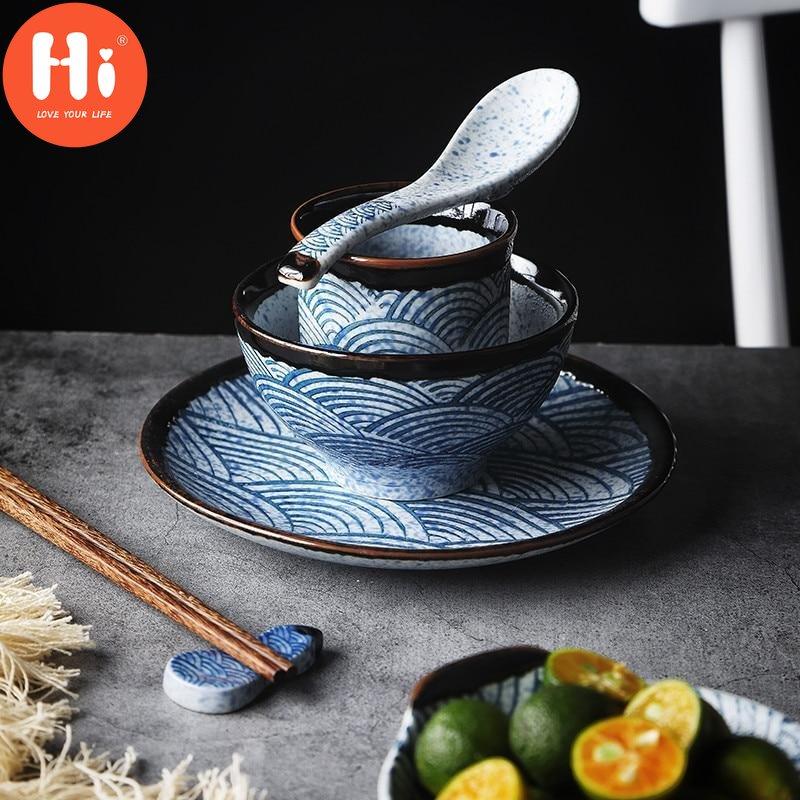 Hi Japanese Style Ceramic Rice Bowl Ramen Bowl Salad Noodle Soup Bowl Restaurant Steak Plate Kitchen Tableware Home Decoration