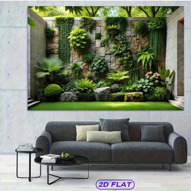 Green Plant Wall Tapestry, Tropical Courtyard Background Cloth, Calming Nature Wall Decor