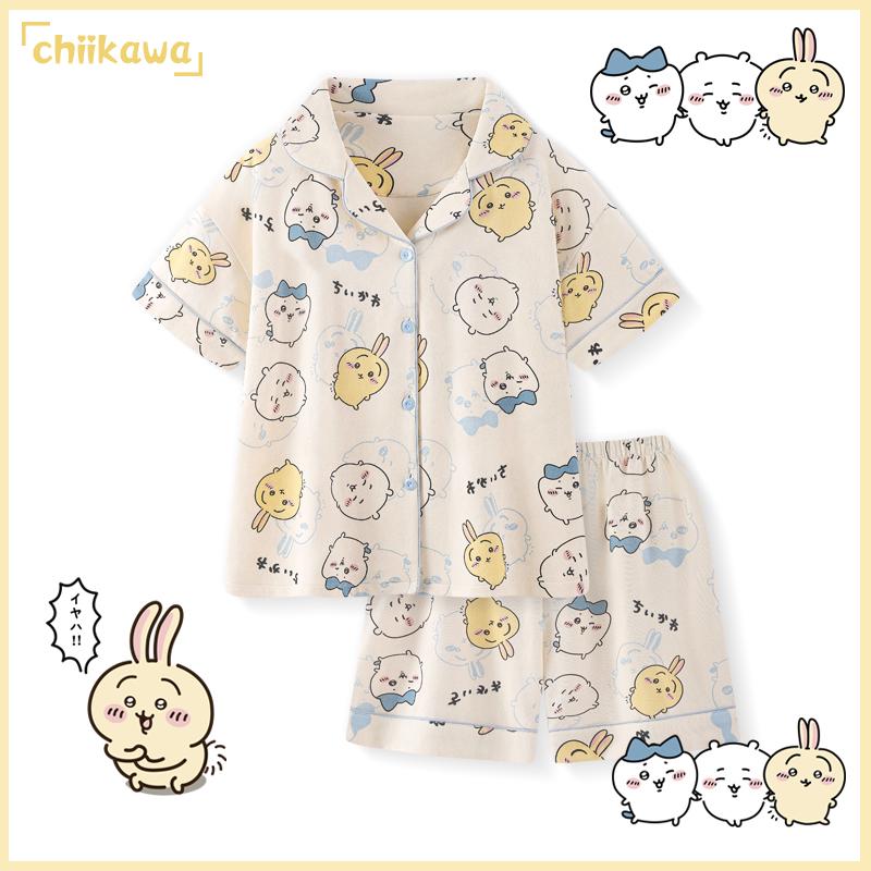 

Женская летняя пижама из чистого хлопка Chiikawa - Милая Усаги Хачи с коротким рукавом, домашняя одежда для весны и осени L (40-50kg)