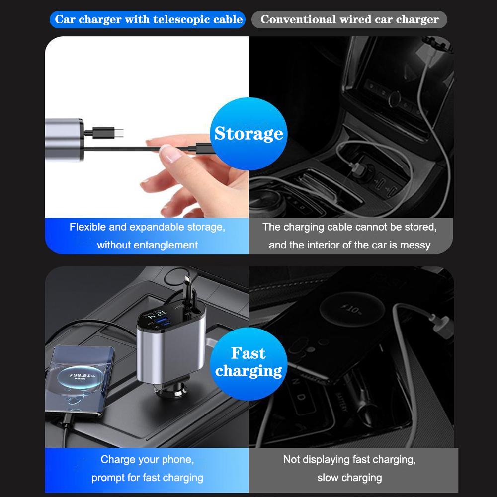 3.0 Car Charger Adapter 4 Port  Charging Socket Volt Display 120W Cigarette Lighter Scalable Quick For Phone IPad