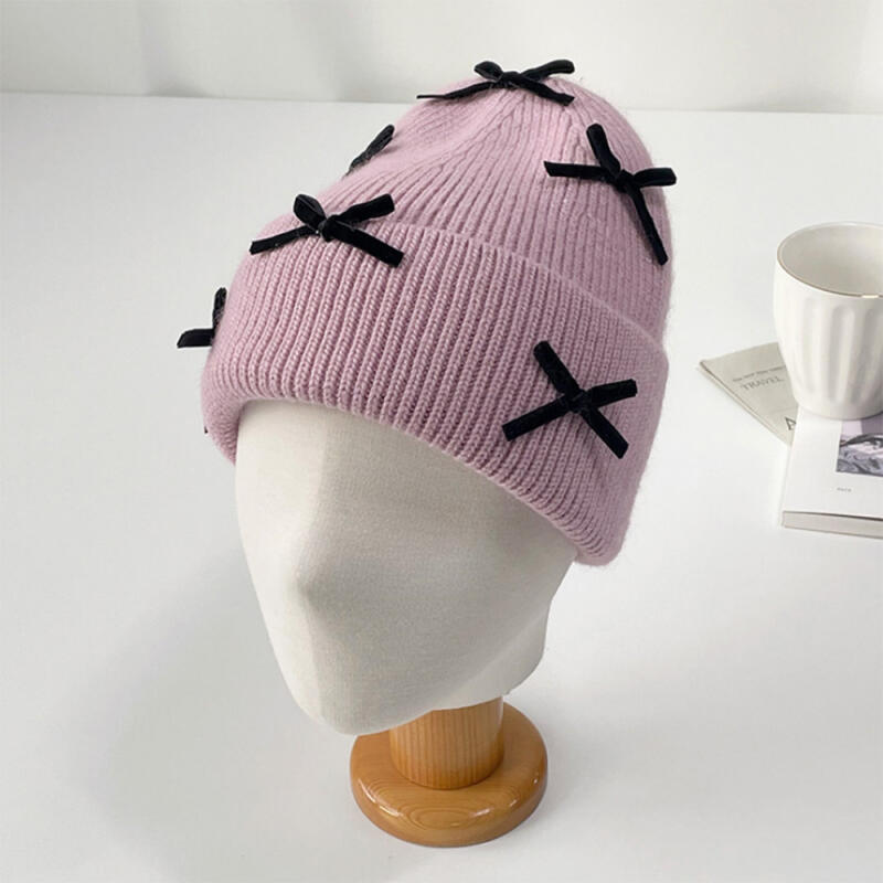Women s Ballet Core Christmas Ribbon Beanie Hat C6589_Black
