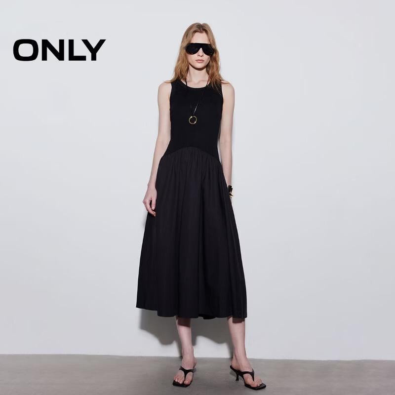 ONLY U-Neck Sleeveless Pleated Waist Long Dress
