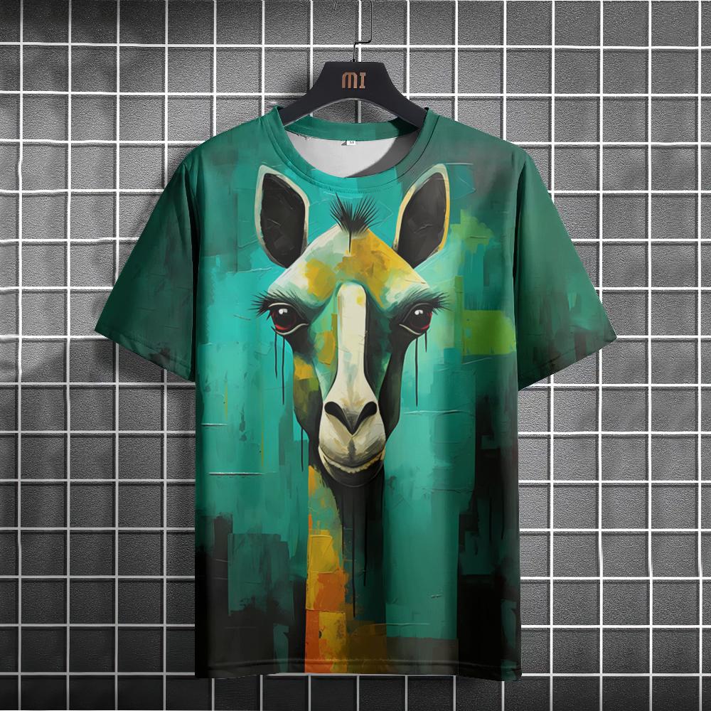 Cute Pig Dog Monkey 3D Printed Short Sleeved T-shirt Summer Breathable Polyester Simple Round Neck Top