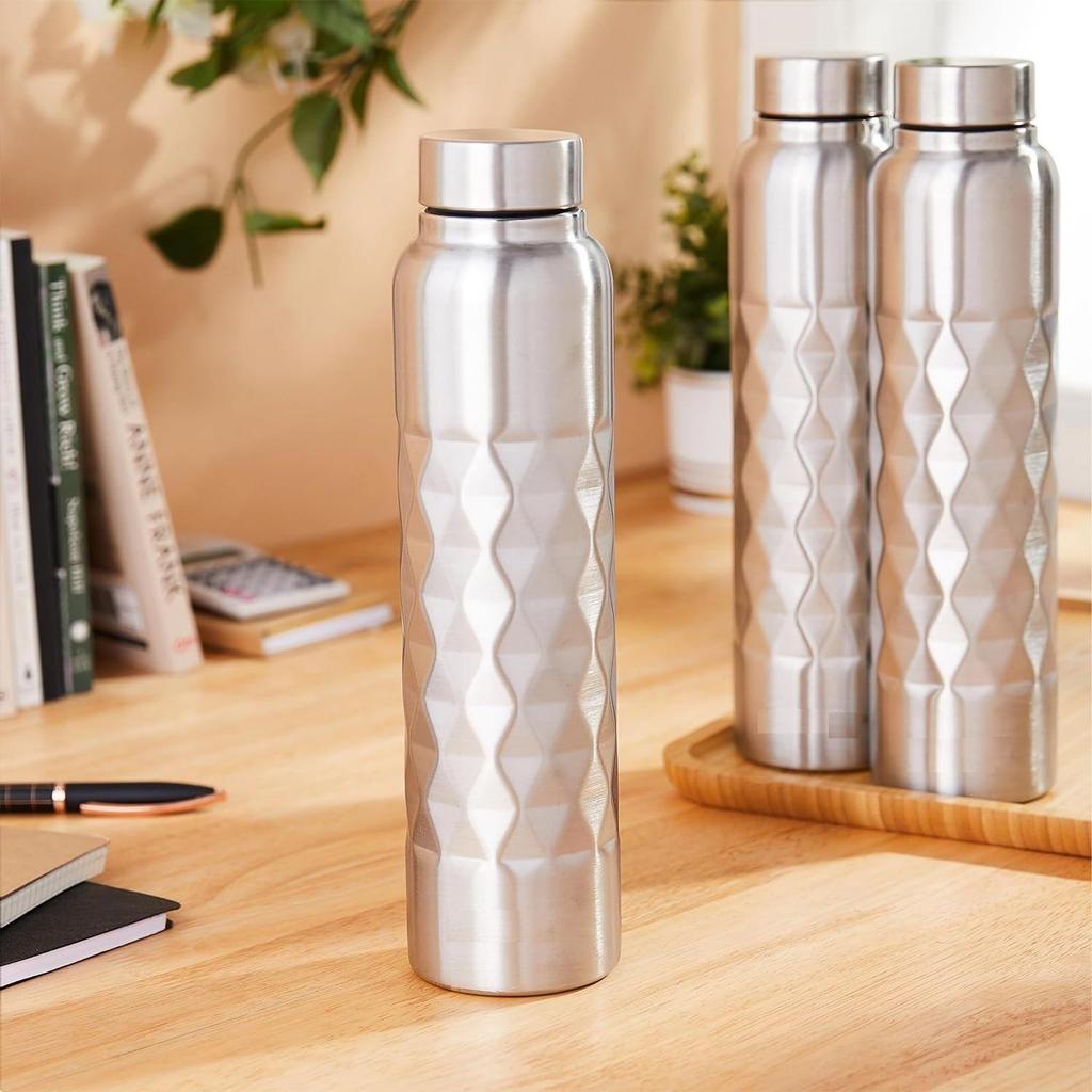 Stainless Steel Cubix Water Bottles Set of 3, 1L Each | Rust-Resistant, Shatter-Proof, Spill-Proof | Food Grade Steel | Office, School, Travel |