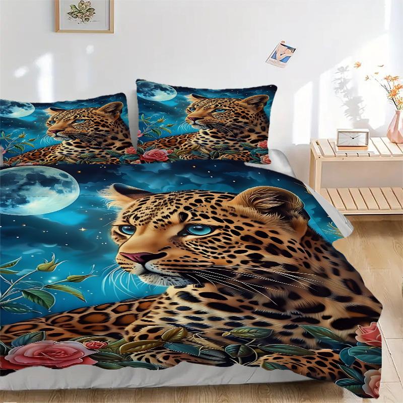 3pcs Leopard Print Duvet Cover Set - Machine Washable, Includes 1 Cover and 2 Pillowcases, No Core Included yy251013002
