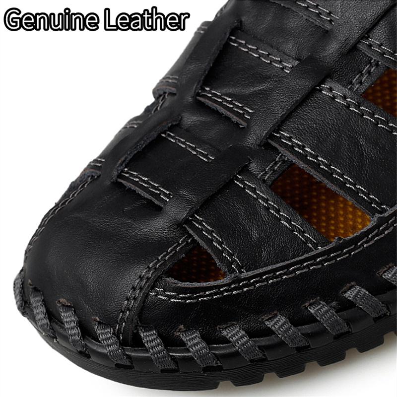 Pánské letní duté kožené sandály prodyšné vintage kožené boty pro volný čas outdoor ploché brodění mokasíny plážové pantofle
