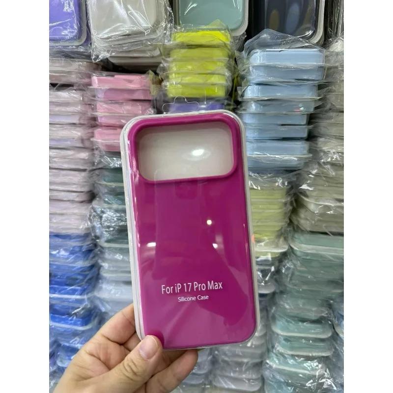 INS Style Candy Color Liquid Silicone Skin Feel Case For iPhone 17 Pro Max 16 15 14 Camera Touch Button Protection With Box Anti-Fall Non-Slip Cover