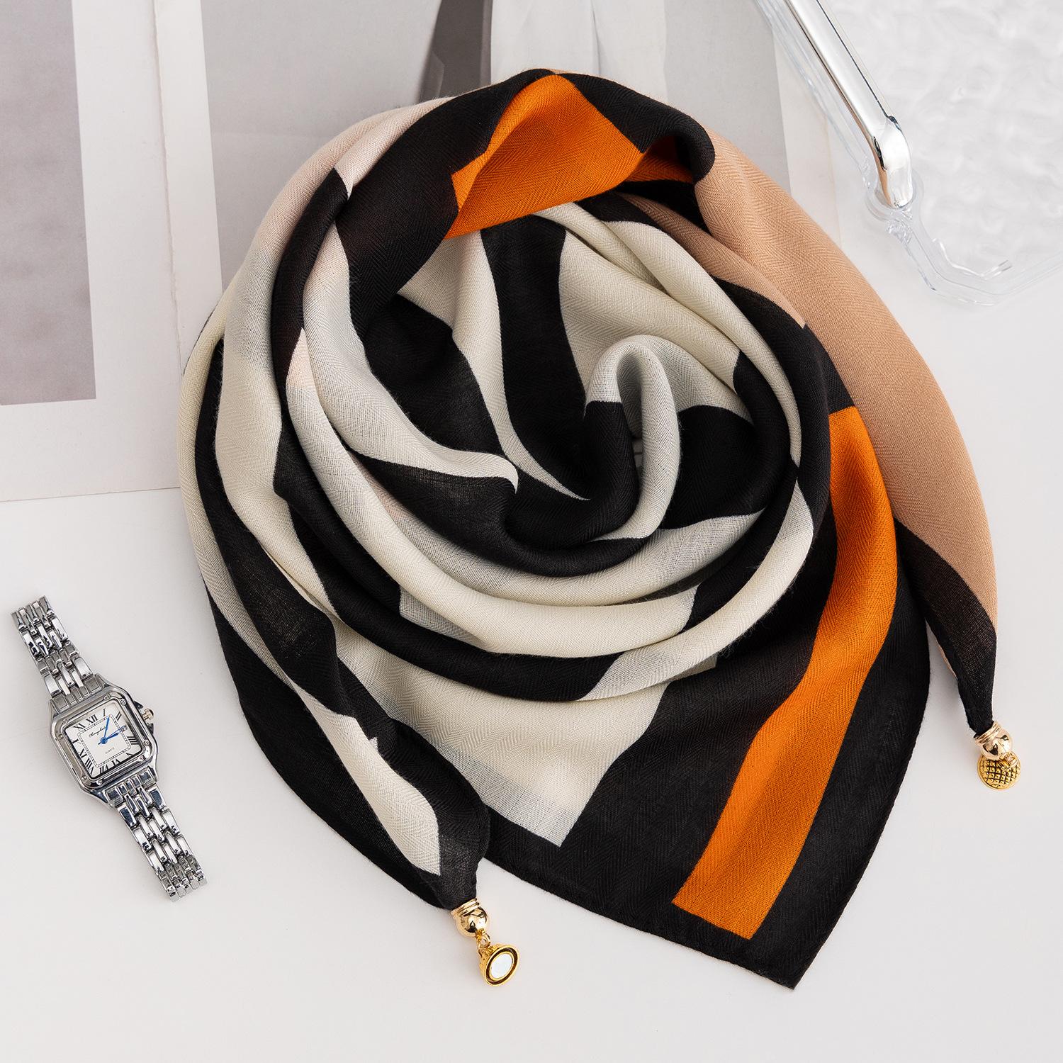 Шелковый шарф в полоску с магнитной пряжкой, женский, новый, весенний, осенний, накидки, шарф на шею, модный, перекрещивающийся, высококачественный One Size