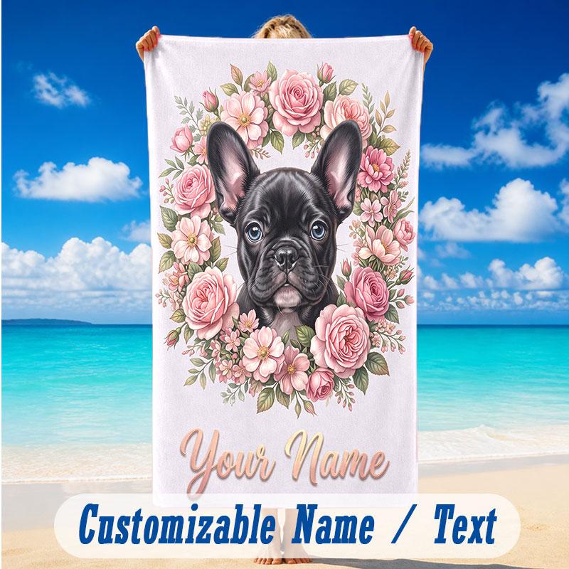 Dog Theme Beach Towel Personalized Custom Name & Text Soft Quick Dry Beach Towel for Swimming Travel