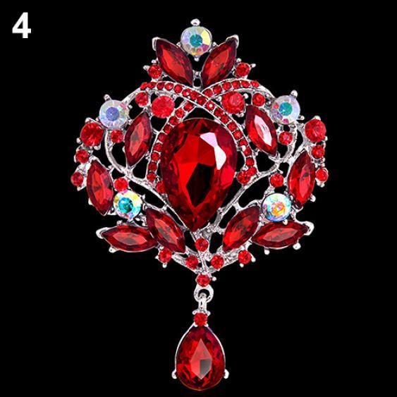 

Жіноча весільна весільна брошка зі стразами та кришталем у формі краплі води срібний/червоний