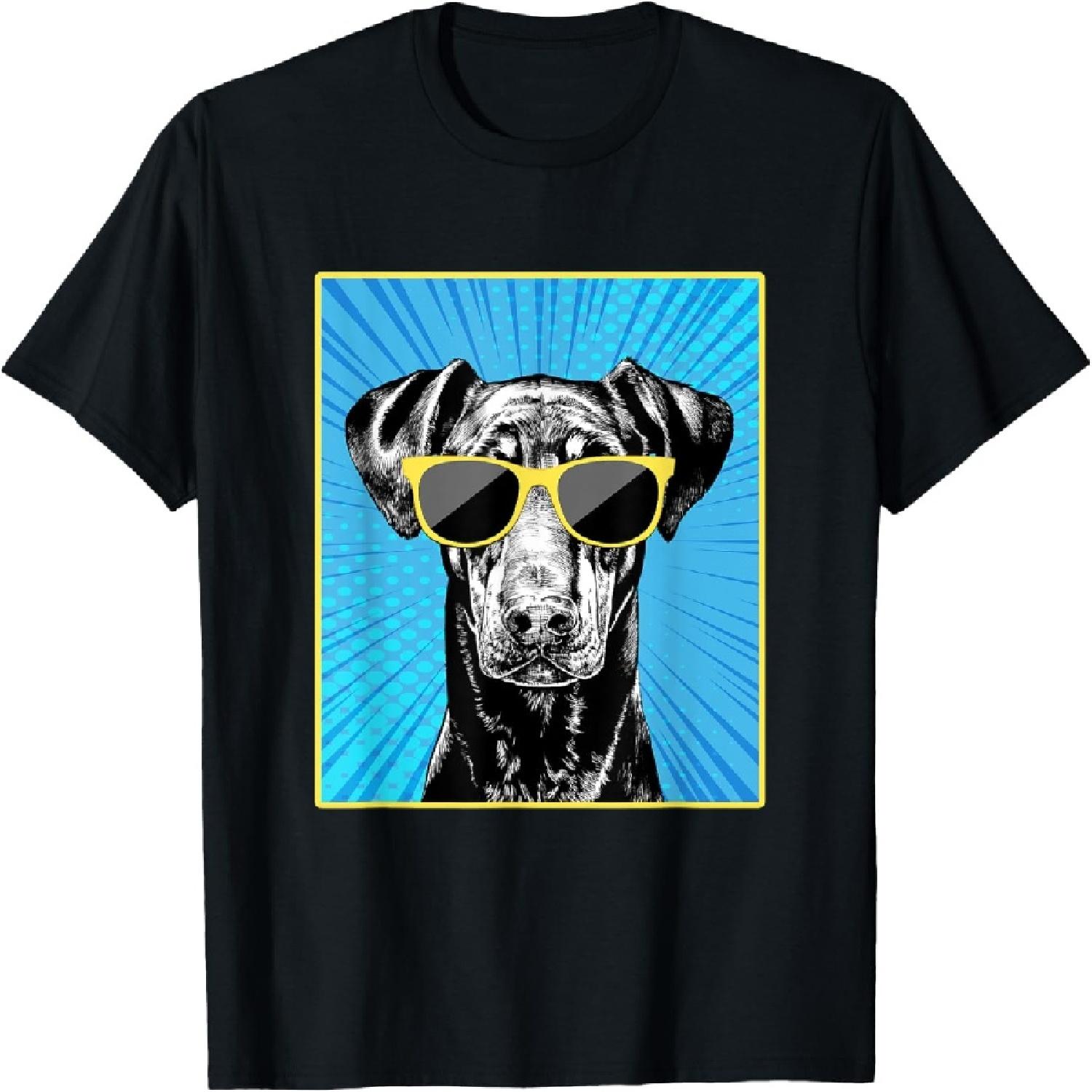 Doberman Pinscher Portrait Pop Art Dog with Sunglasses T-Shirt XXXXXL разноцветный