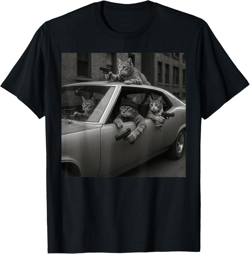 Camiseta unissex Homens Mulheres Gato Engraçado Gangue Gato Vintage Gatinho Fofo Gato Gangster