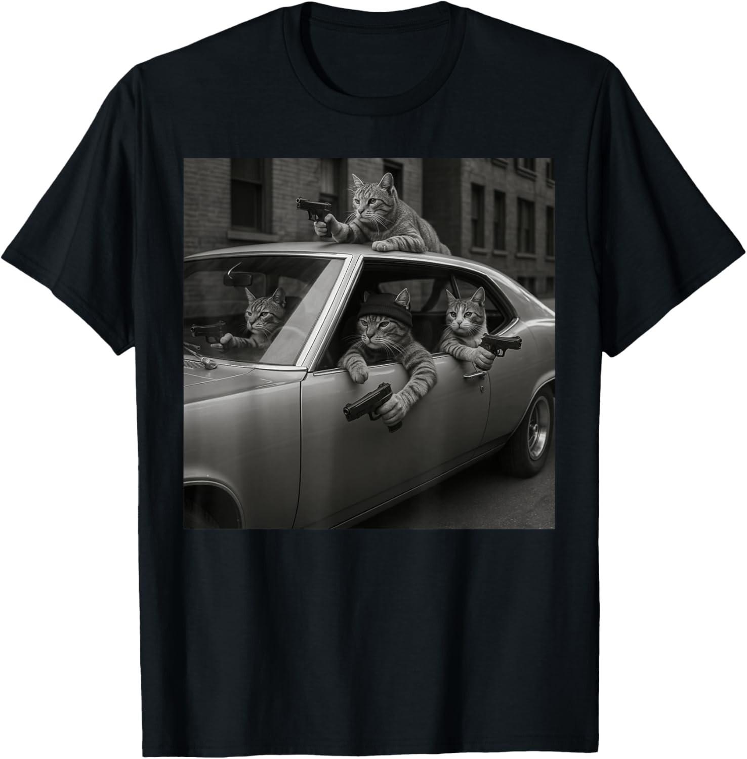 Men Women Funny Cat Gang Vintage Cute Kitten Gangster Cat T-Shirt Mens Womens Tees Top unisex T-Shirt Mens Womens Tees Top L