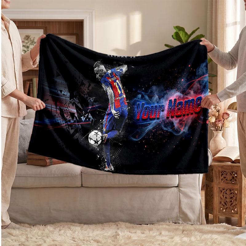 Couverture polaire personnalisée Kylian Mbappe avec logo de football, texte de nom personnalisé, couverture jetée douce et chaude pour la maison