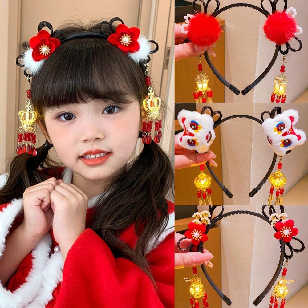 Flower Tassel Hanfu Wig Headband Chinese Style New Year Headdress  Children