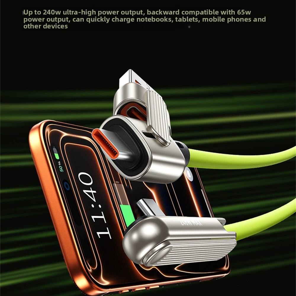 New 2 In 1 Charging Cable Folding Bracket USB To Type C 240W Fast Charging Cable Phone Tablet Foldable Holder Earphone Data Wire