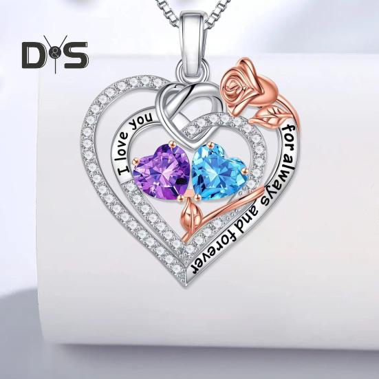 I Love You Forever Heart Necklace for Women Cubic Zirconia Heart Golden Rose Necklace Valentine's Day Birthday Jewelry Gift for Wife Mom