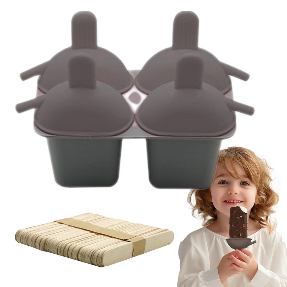 Silikon Eis am Stiel Formen 4 Fächer Lebensmittelqualität Wiederverwendbar Eis am Stiel Maker Silikon 50 Stiele Leichtes Entformen Hausgemachter Eismacher Für