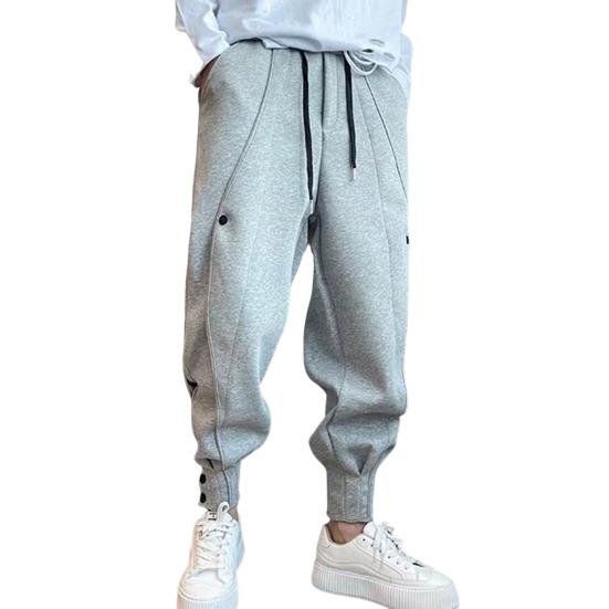 

Autumn Men Pants Solid Color All Match Drawstring Elastic Waist Loose Ankle