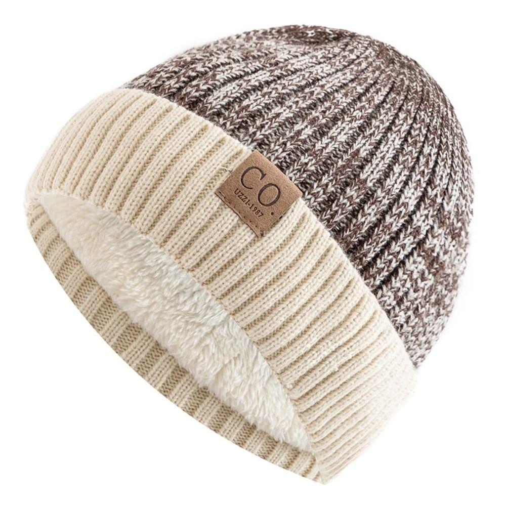 Warm Men's Winter Hat Casual Polyester Striped Winter Cap Thicken Fleece Lined Knitted Beanies Women Men