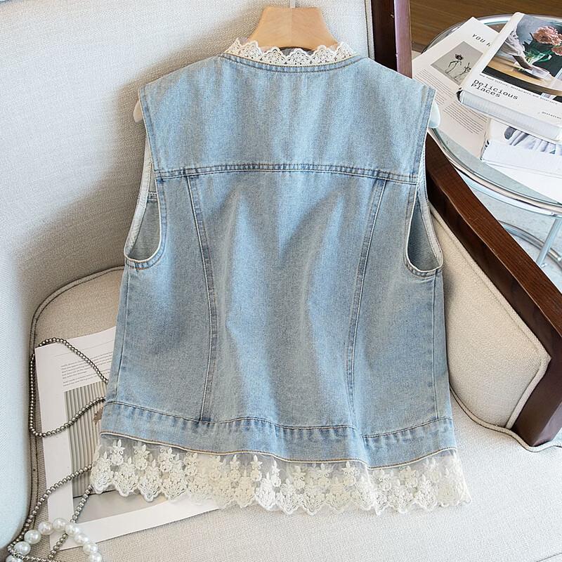 Women's Lace Trim Denim Vest