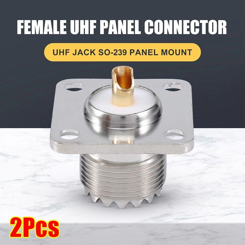 2Pcs SO239 Chassis Mount Connector PL259 Solder Cup 25x25mm Flange Panel Coaxial Connector 4 Holes UHF Female RF Coax Adapter