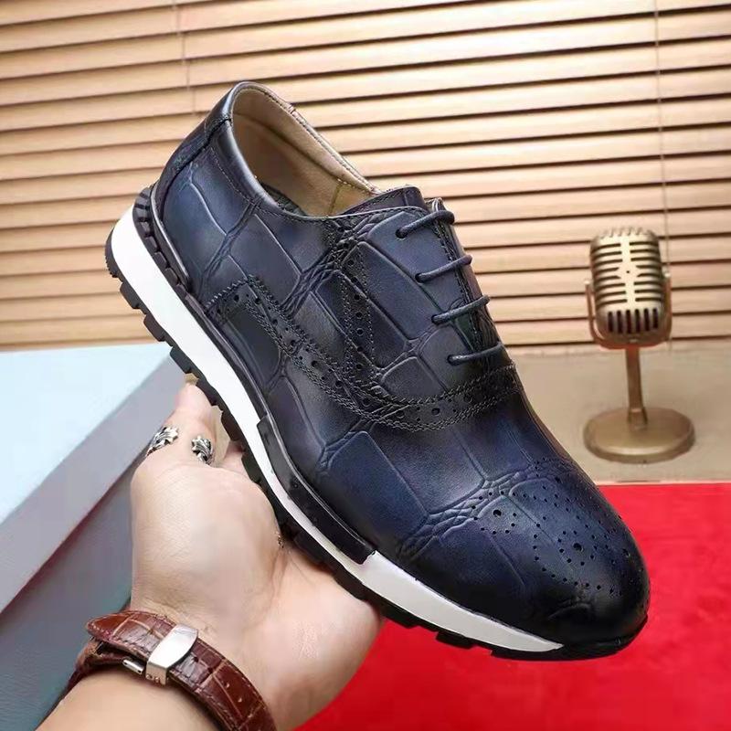High Grade Men Genuine Leather Casual Dialy Sneakers Stone Pattern Cowhide Leather Men Comfortable Outdoor Walking Shoes Size 46