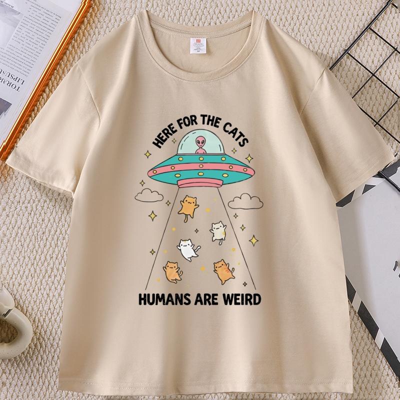 Funny Cat TShirt Here for The Cats HuUnisexs Are Weird Tshirt Vintage Cartoon Tee Alien UFO Cat Lover Graphic Unisex T Shirt