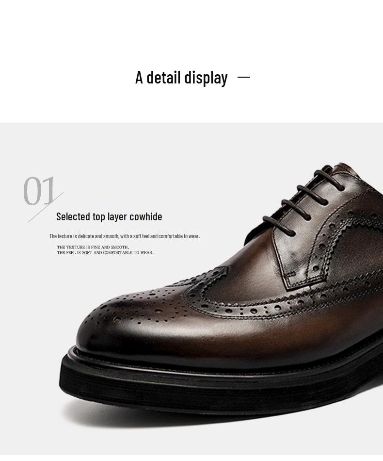 British Style Men's Round Toe Brogue Leather Shoes - Thick-Soled Casual Wedding Groom Shoes