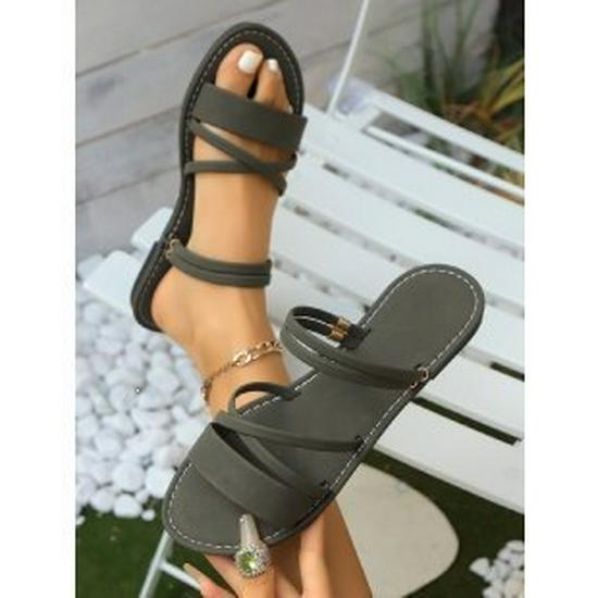 2025 Retro Large Size Women s Flat Cross Strap Toe Post Sandals 41 зелёный