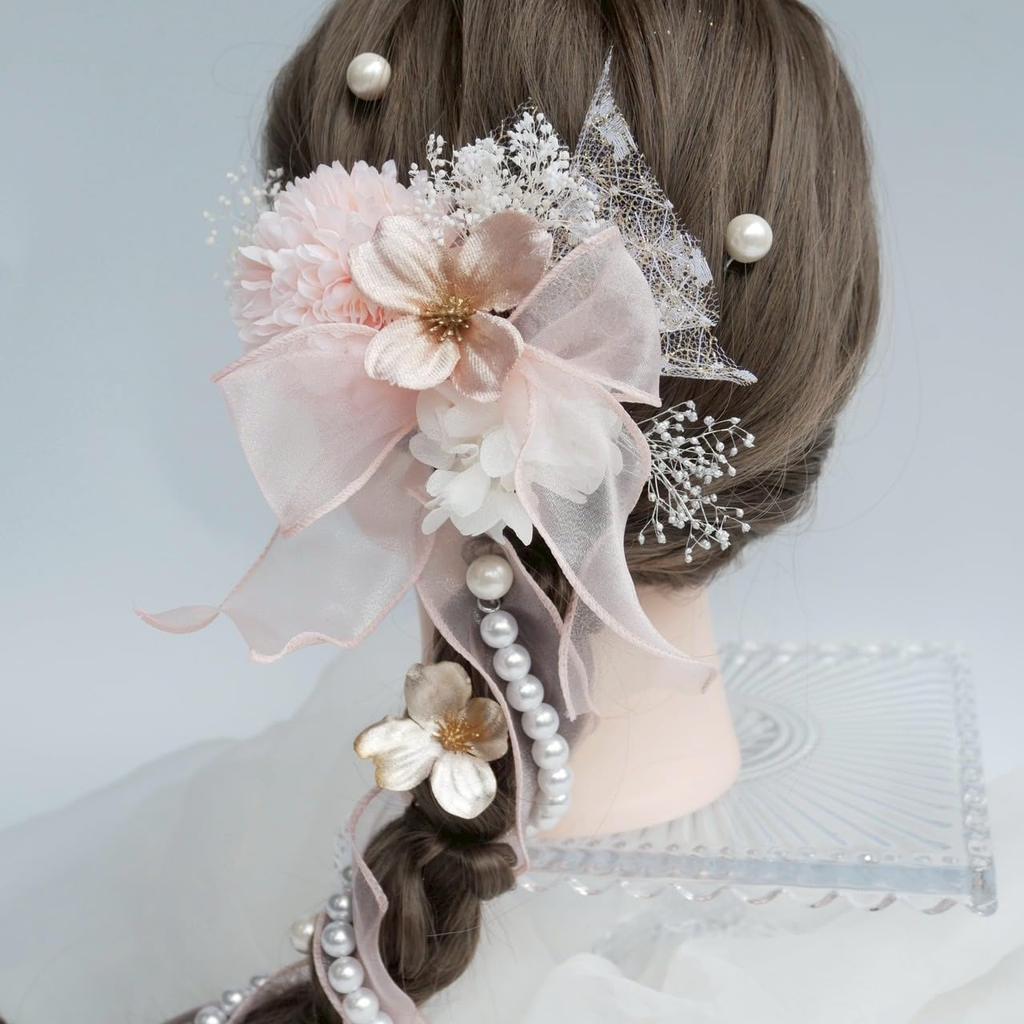 Pearl Hair Ornament with Dried Perfect for and Weddings X P24 [Lomeri] Flowers, Coming-of-Age Ceremonies, Graduations, (Gold Pearl)