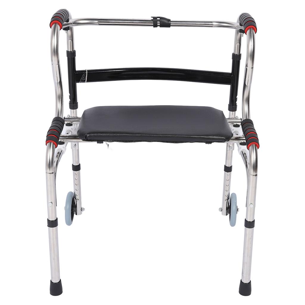 Stand Assist Folding Walker Stainless Steel Walking Aid Height Adjustable Front Wheeled Walker for The Elderly