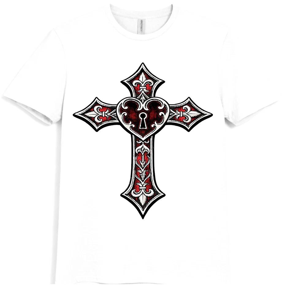 Gothic Cross T Shirt Heart Lock Keyhole Tattoo Style Religious Graphic Tee S