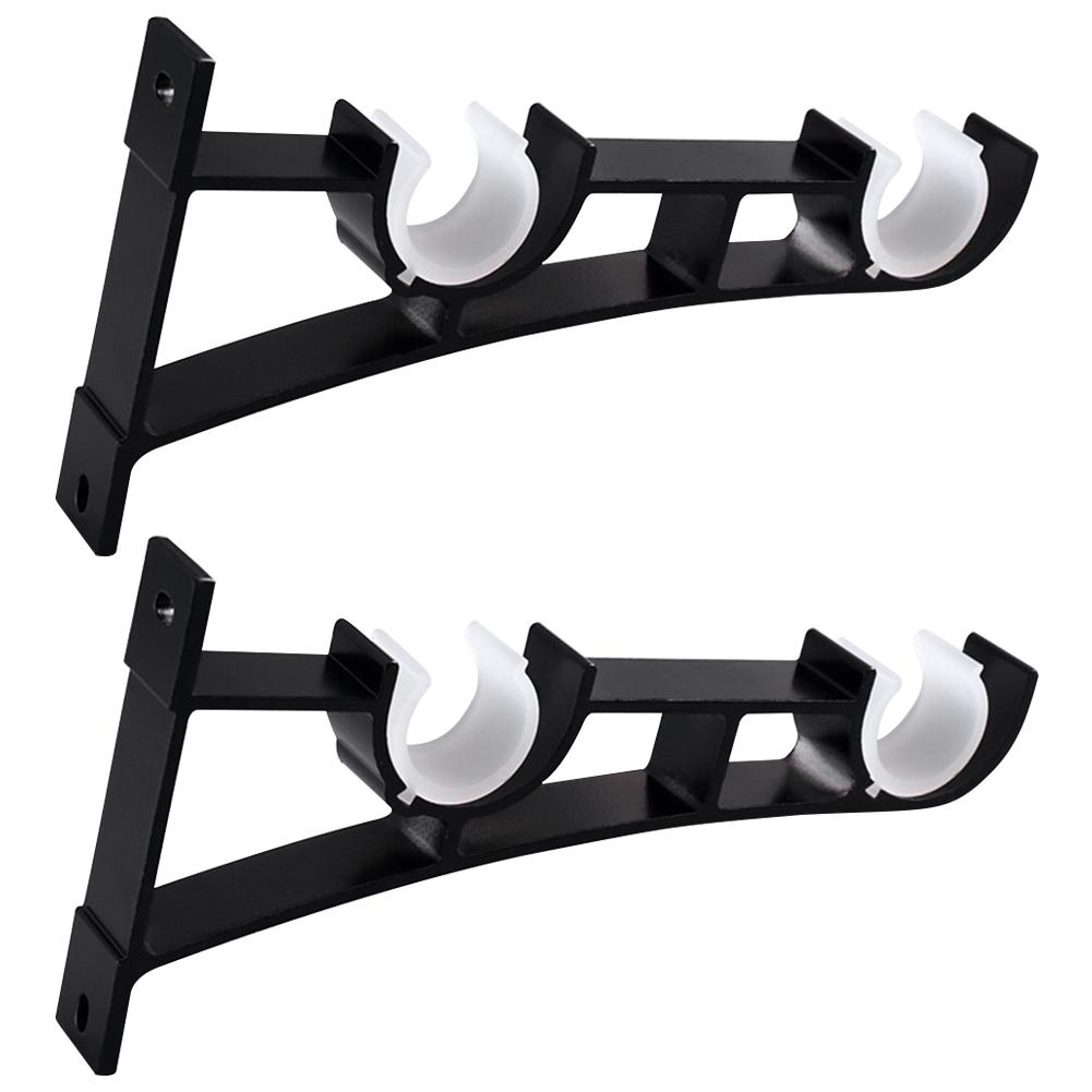 2 Pack Double Curtain Rod Brackets Wall Mount Bracket Aluminum Alloy Curtain Rod Hanging Hardware Double Rod Curtain Brackets