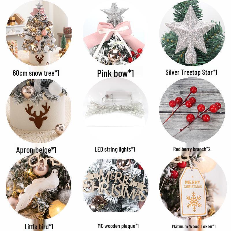 60cm Pink Flocked Mini Christmas Tree Set with Lights